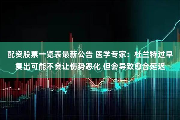 配资股票一览表最新公告 医学专家：杜兰特过早复出可能不会让伤势恶化 但会导致愈合延迟